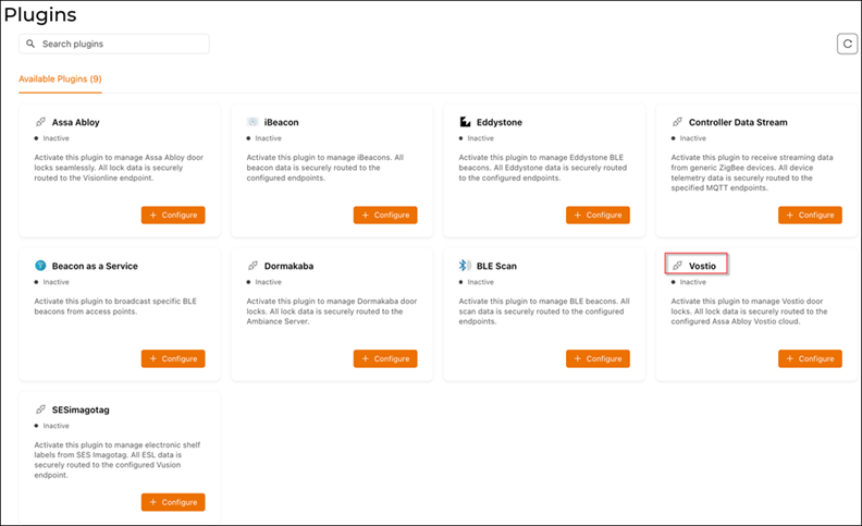 Selecting the Vostio Plugin Selecting the Vostio Plugin