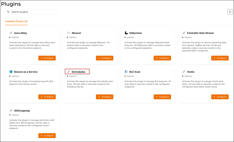 Selecting the Dormakaba Plugin