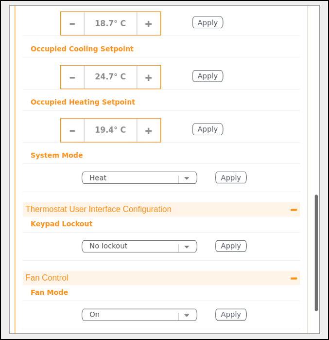 Thermostat User Interface Configuration and Fan Control Cluster operations Thermostat User Interface Configuration and Fan Control Cluster operations