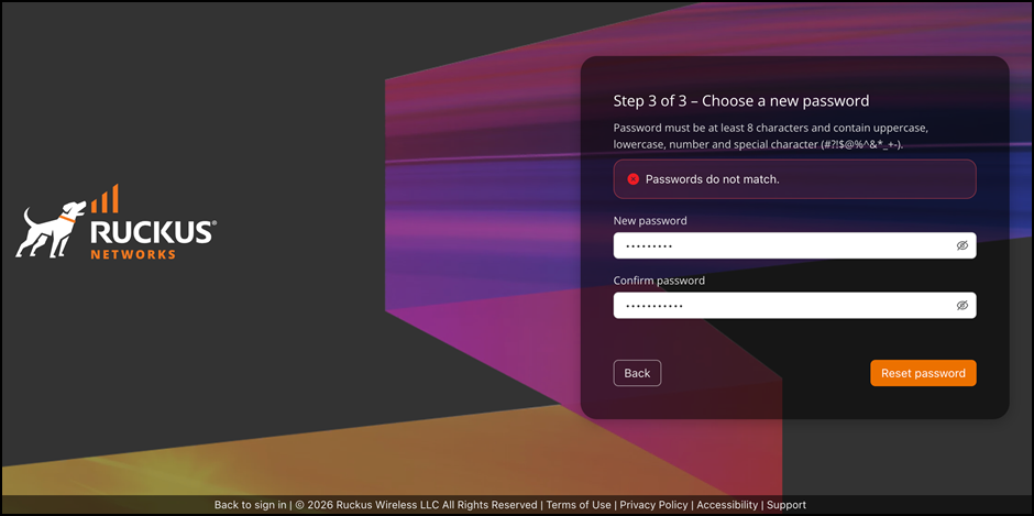 Choose a New Password Screen - Step 3 of 3
