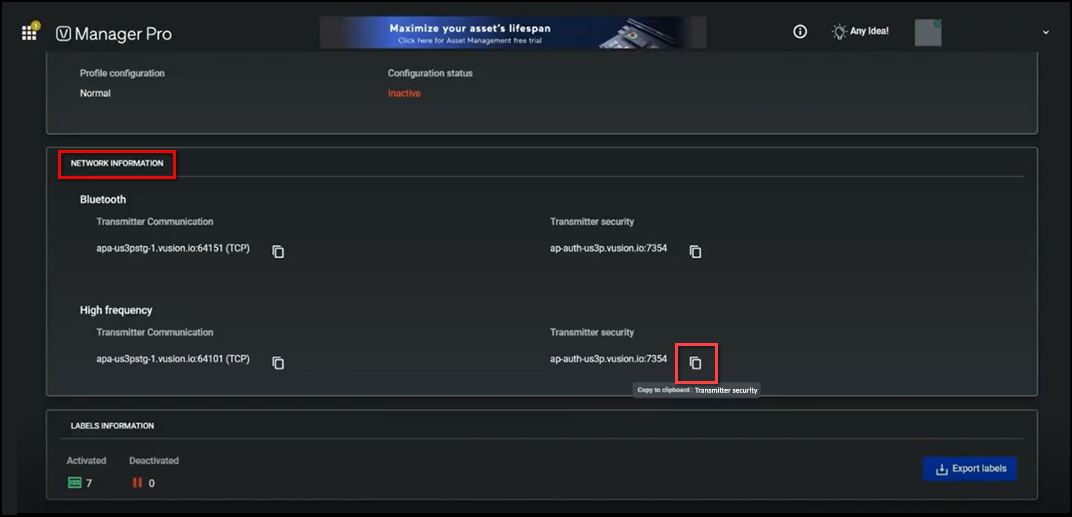 Copying the Transmitter Security URL to Clipboard