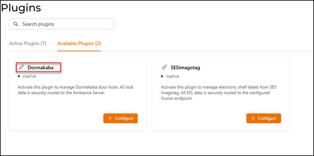 Selecting the Dormakaba Plugin