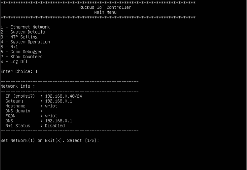 Ruckus IoT Controller Main Menu