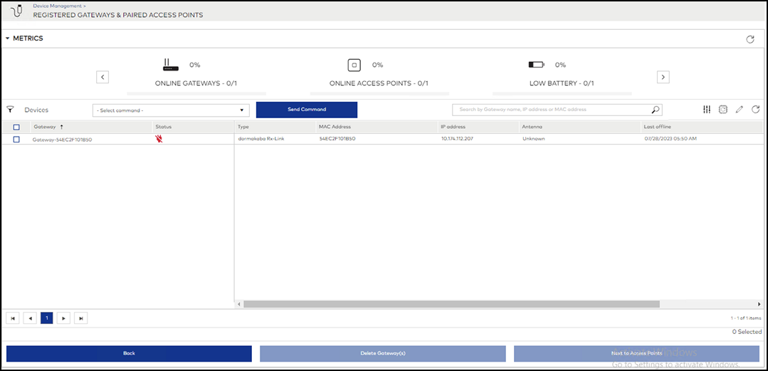 Showing Registered Gateways and Paired Access Points