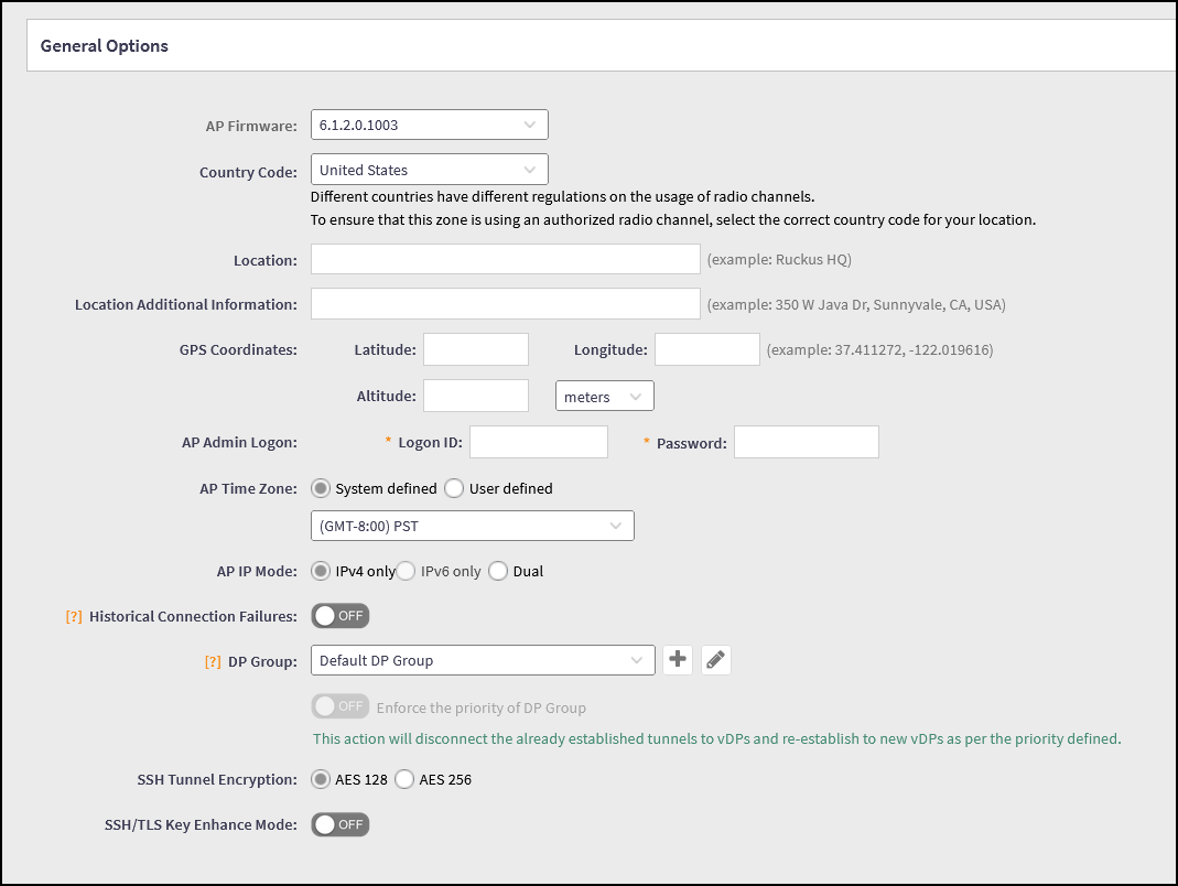 Configuring AP Zone General Options