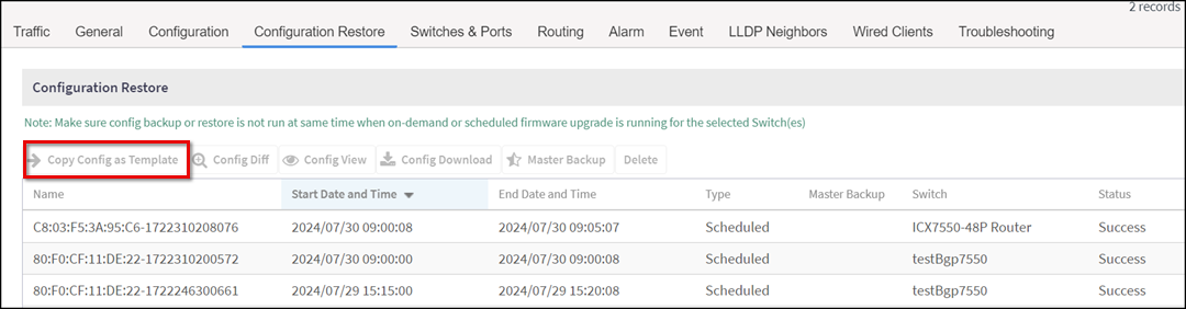 Configuration Restore - Copy Config as Template