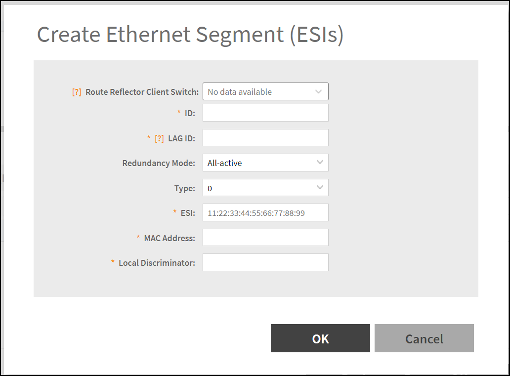 Creating Ethernet Segment Route Reflector Client Switch