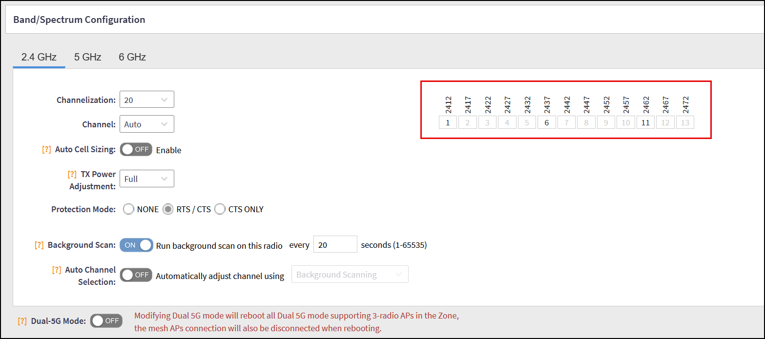 Configuring Band/Spectrum Options for 2.4 GHz