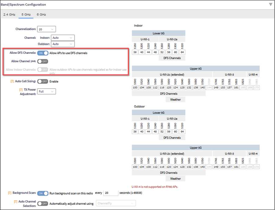Configuring Band/Spectrum Options for 5 GHz