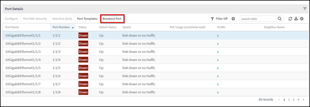 Clicking the Breakout Port Tab