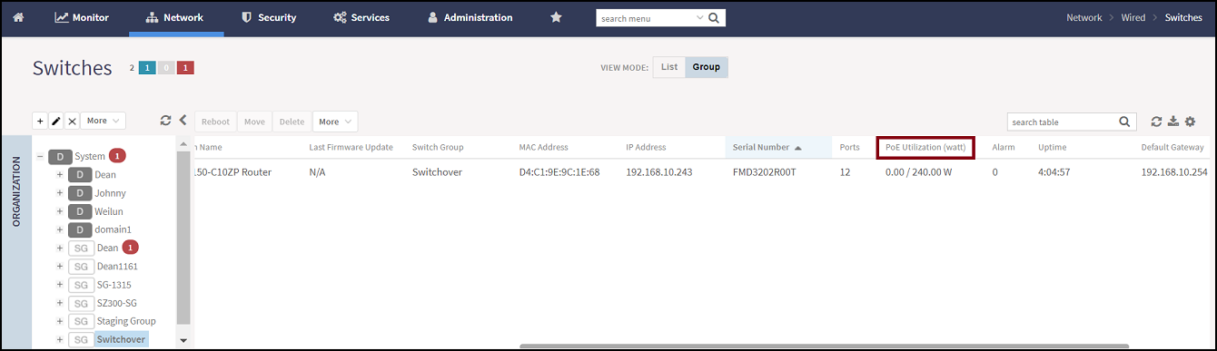 Viewing the PoE Utilization Field
