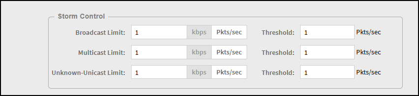 Port Settings - Storm Control
