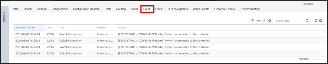 Events Tab