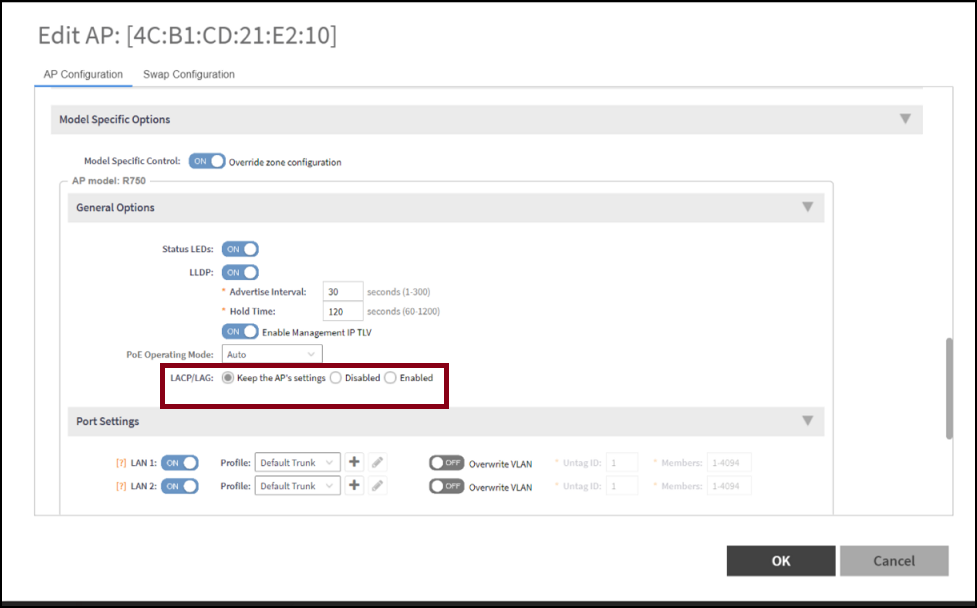 Enabling LACP Support for a Zone