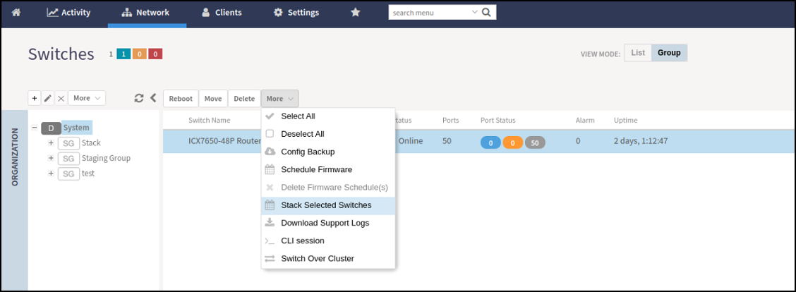 Stack Selected Switches Page