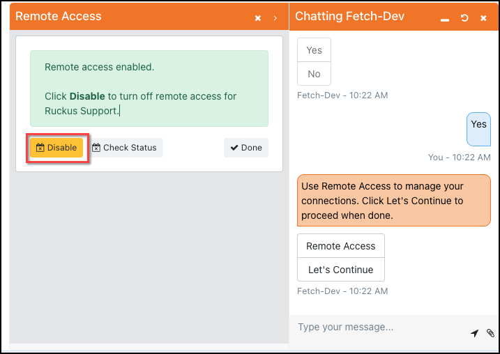 Disabling the Remote Access Support