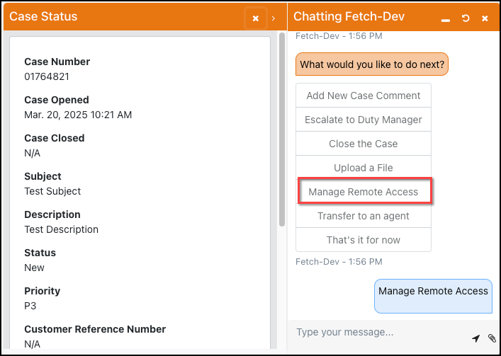 Selecting Manage Remote Access