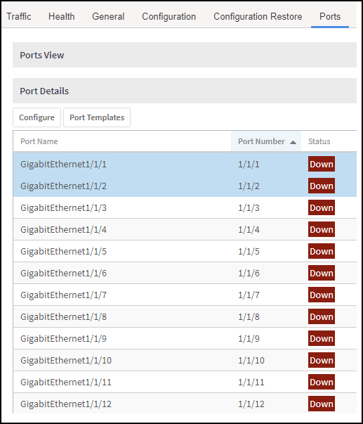 Selecting Target Port by Clicking Ports Tab