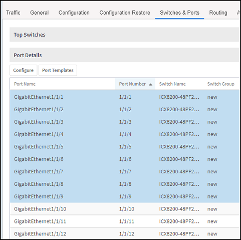 Clicking Switches and Port Tab to Select Target Ports