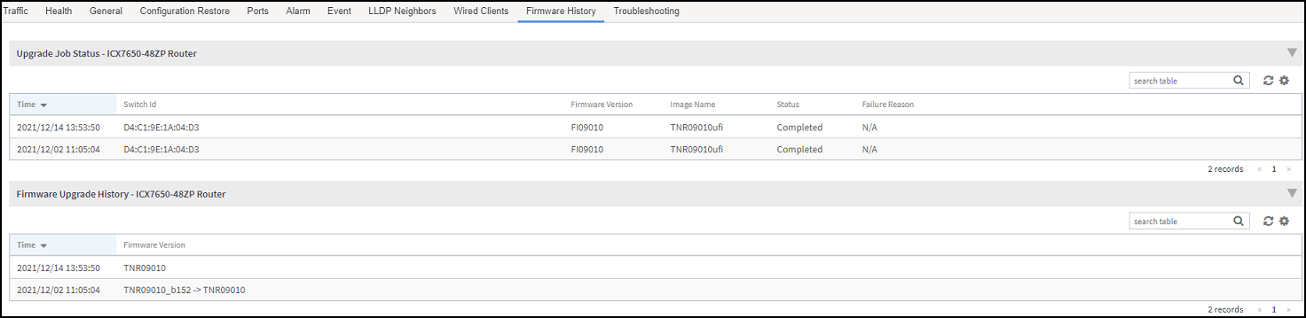 Viewing Firmware History
