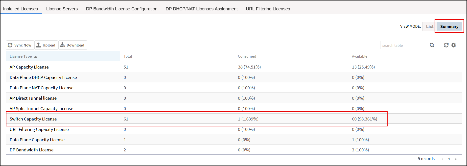Checking the Available Switch Capacity Licenses