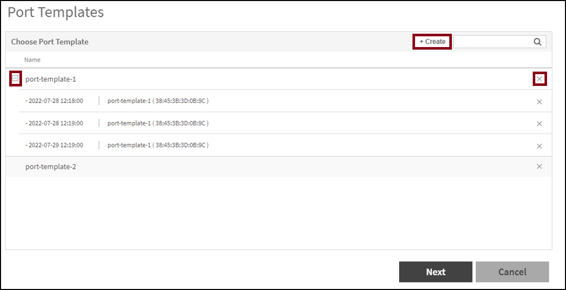 Choosing Port Template